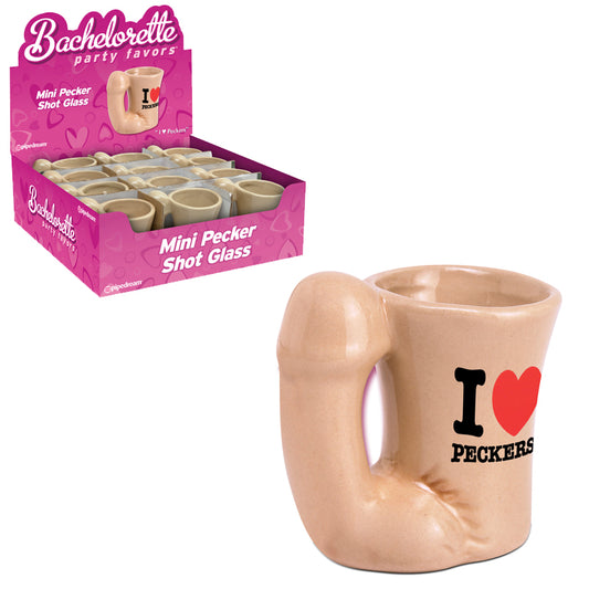 Pipedream Bachelorette Party Favors Mini Pecker Shot Glass ''I Heart Peckers'' 12-Piece Display