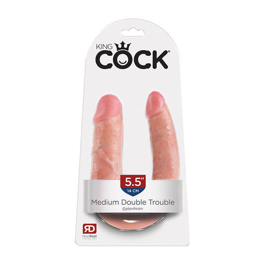 Pipedream King Cock Double Trouble Medium 5.5 in. Realistic Dual-Ended Dildo Beige