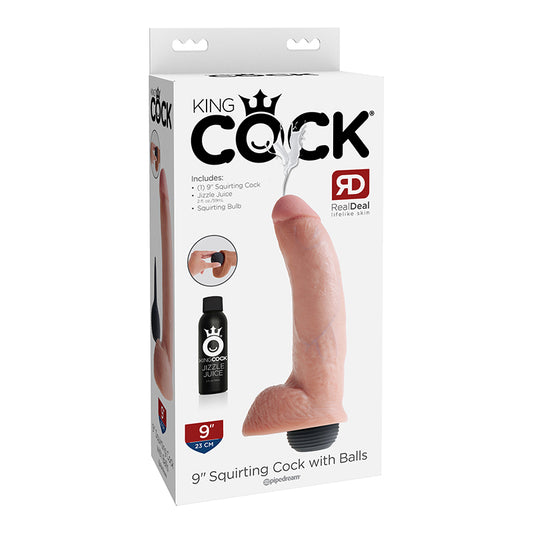 Pipedream King Cock 9 in. Squirting Cock With Balls Realistic Dildo Beige