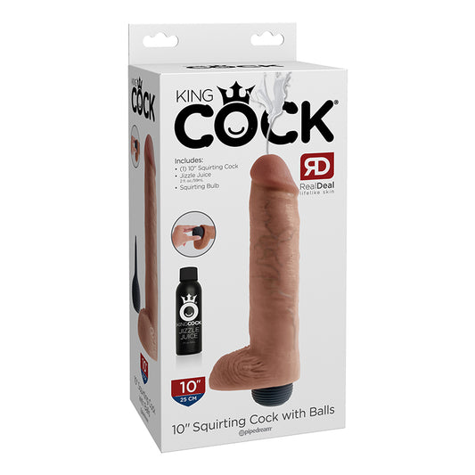 Pipedream King Cock 10 in. Squirting Cock With Balls Realistic Dildo Beige