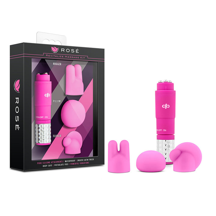 Blush Rose Revitalize Massage Kit with Mini Vibrator & 3 Silicone Attachments Pink