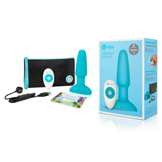 b-Vibe Rimming 2 Vibrating Silicone Anal Plug with Rotating Beads Teal