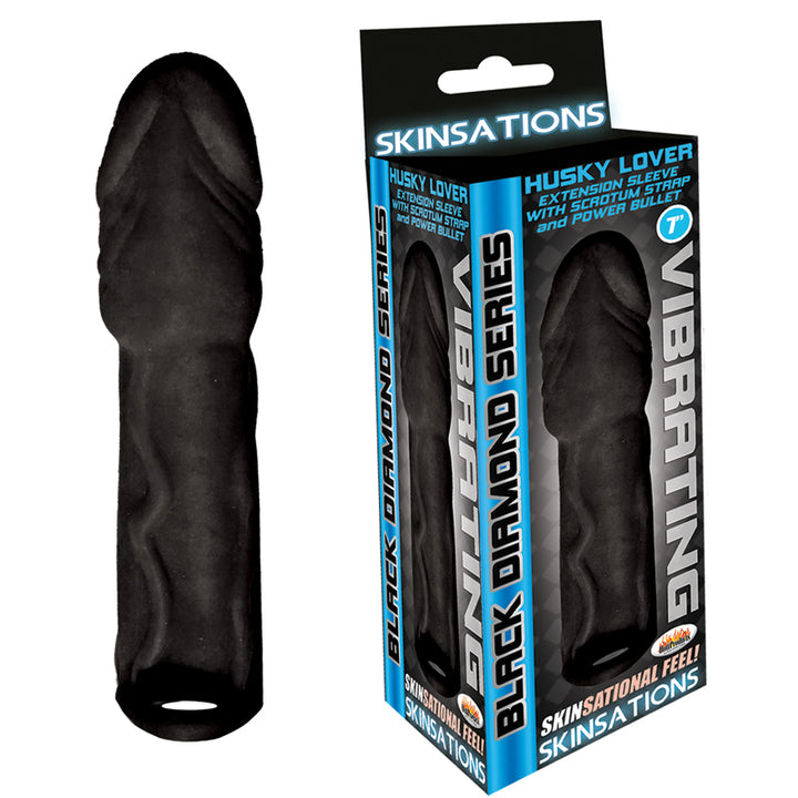 Skinsations Black Diamond Series Husky Lover Extension Sleeve With Power Bullet & Scrotum Strap 7in