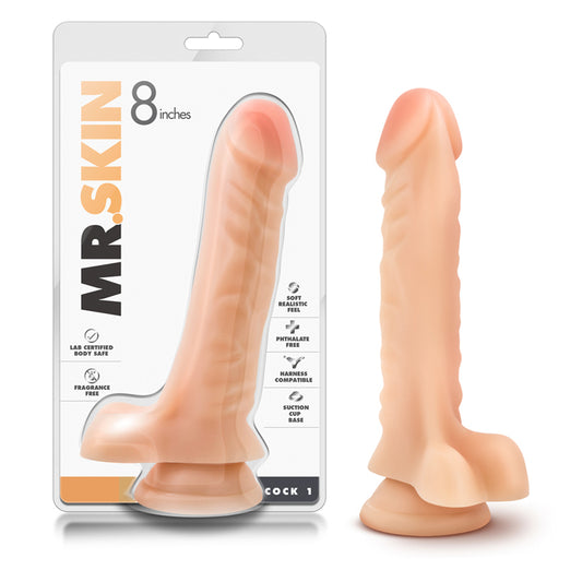 Blush Dr. Skin Cock 1 Realistic 9 in. Dildo with Balls & Suction Cup Beige