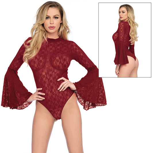 Lace bell sleeve bodysuit O/S BURGUNDY