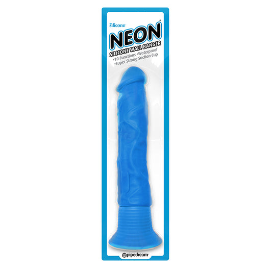 Pipedream Neon Silicone Wall Banger 7.5 in. Realistic Vibrating Dildo With Suction Cup Blue