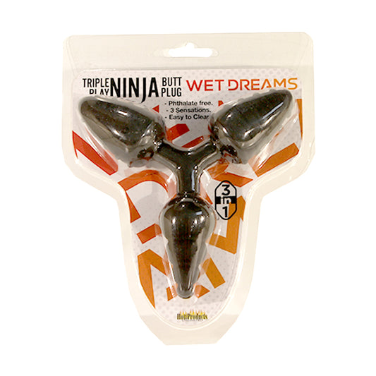 Wet Dreams Triple Play NINJA Triple Butt Plug with 3 textured surfaces Black