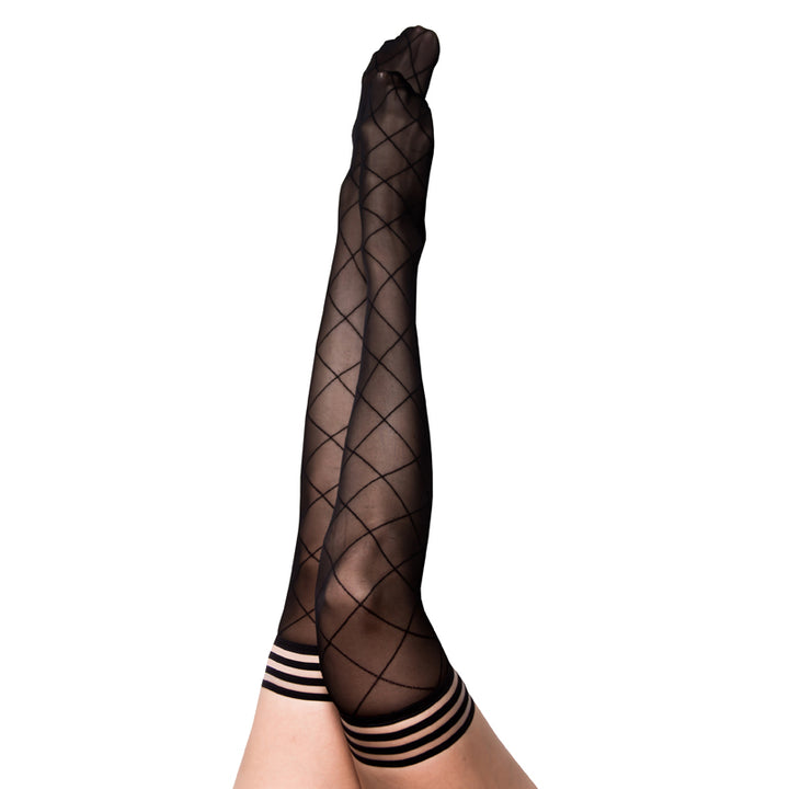 Kixies Anna Large Diamond Thigh-High Black Size A