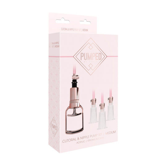 Shots Pumped 4-Piece Clitoral & Nipple Pump Kit Rose Medium