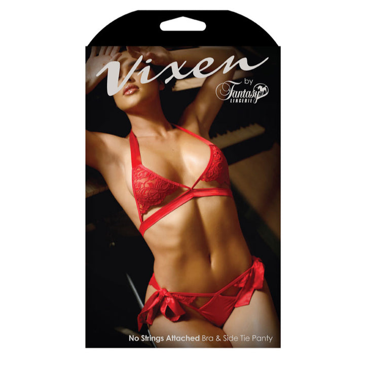 Fantasy Lingerie Vixen No Strings Attached Bra & Side Tie Panty L/XL