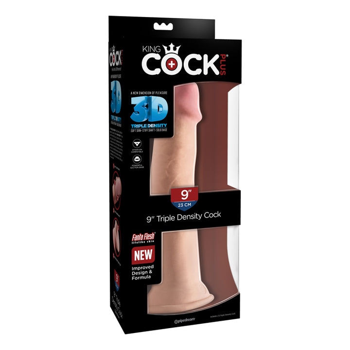 Pipedream King Cock Plus 9 in. Triple Density Cock Realistic Dildo With Suction Cup Beige