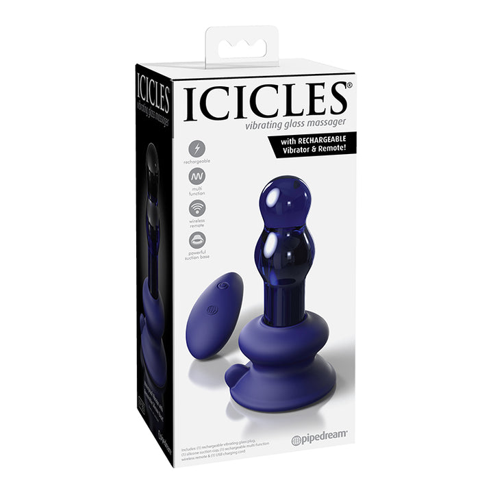 Pipedream Icicles No. 83 Vibrating Glass Massager With Suction Cup Blue