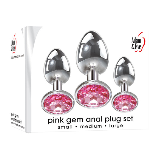 Adam & Eve 3-Piece Metal Anal Plug With Pink Gemstone Base Set