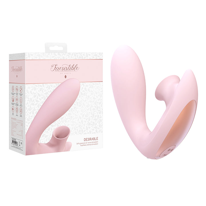 Shots Irresistible Desirable Rechargeable Silicone Soft Pressure Air Wave Dual Stimulator Pink