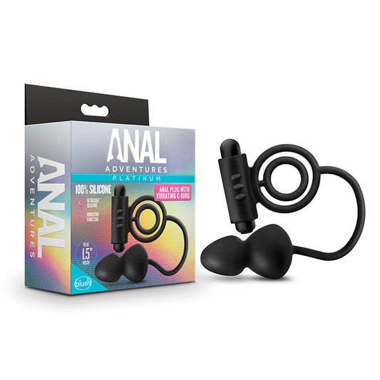 Blush Anal Adventures Platinum Silicone Anal Plug with Vibrating C-Ring Black