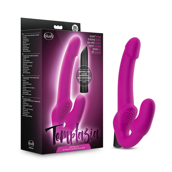 Blush Temptasia Estella 9.5 in. Silicone Strapless Strap-On Dildo with Bullet Vibrator Pink