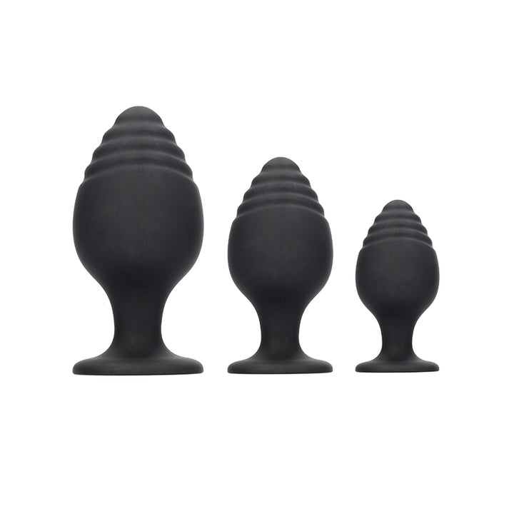 Ouch! 3-Piece Silicone Rippled Anal Plug Set Black