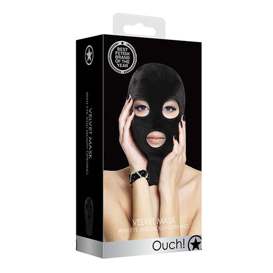 Ouch! Velvet Full-Head Mask With Eye and Mouth Opening Black