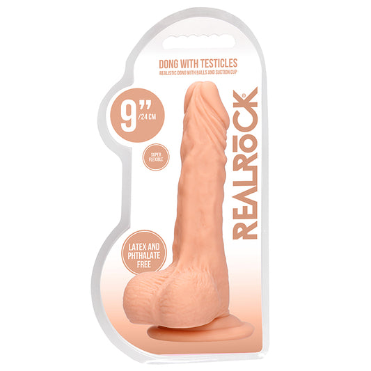 RealRock Realistic 9 in. Dildo With Balls and Suction Cup Beige