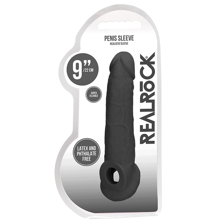 RealRock Realistic 9 in. Penis Sleeve Extender Sling Black