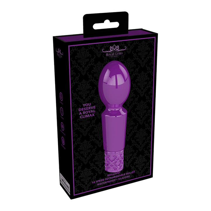 Shots Royal Gems Brilliant Rechargeable Silicone Wand-Shaped Bullet Vibrator Purple