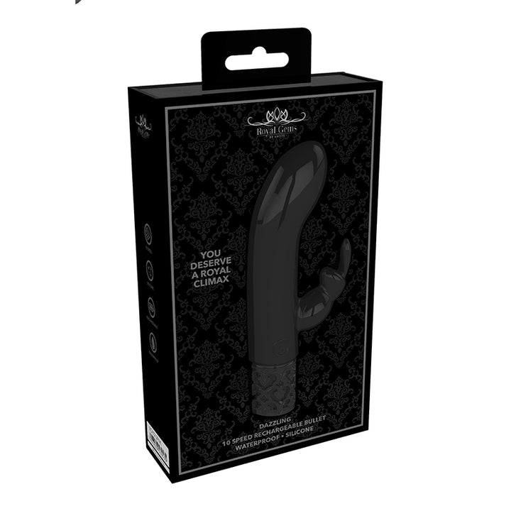 Shots Royal Gems Dazzling Rechargeable Silicone Miniature Rabbit Vibrator Black