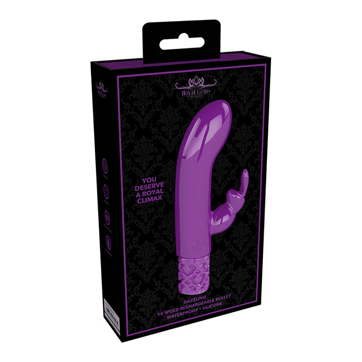 Shots Royal Gems Dazzling Rechargeable Silicone Miniature Rabbit Vibrator Purple