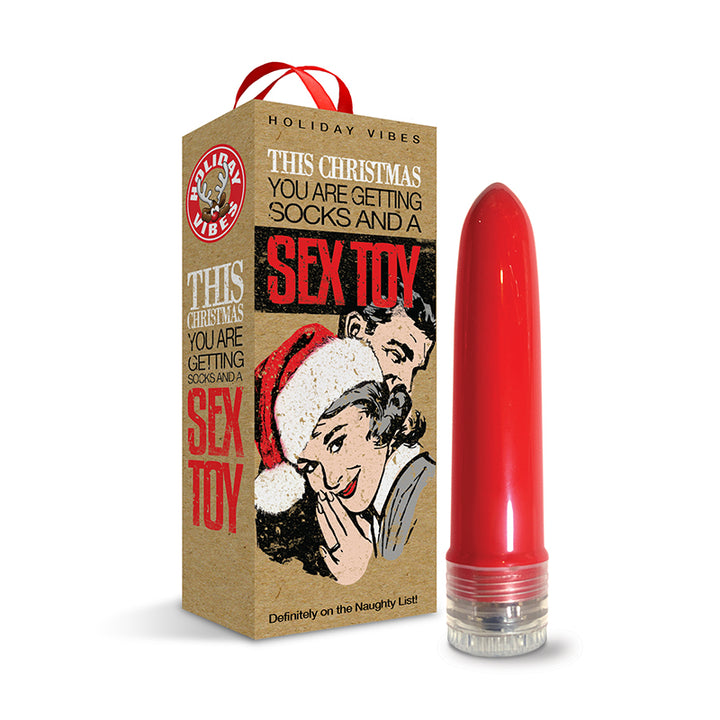 Naughty List Gift Socks And A Sex Toy 4 in. Multi-Speed Vibe With Storage Bag