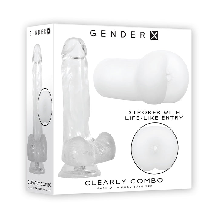 Gender X Clearly Combo 2-Piece 7.25 in. Realistic Dildo and Anal Entry Stroker Set Clear