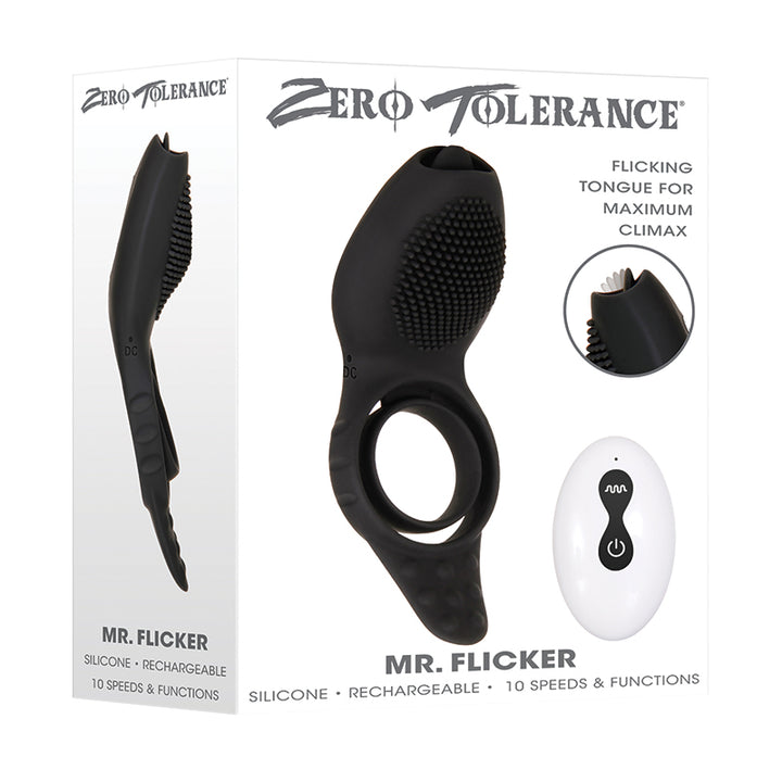 Zero Tolerance Mr. Flicker Remote-Controlled Flicking Tongue Vibrating Cockring Black