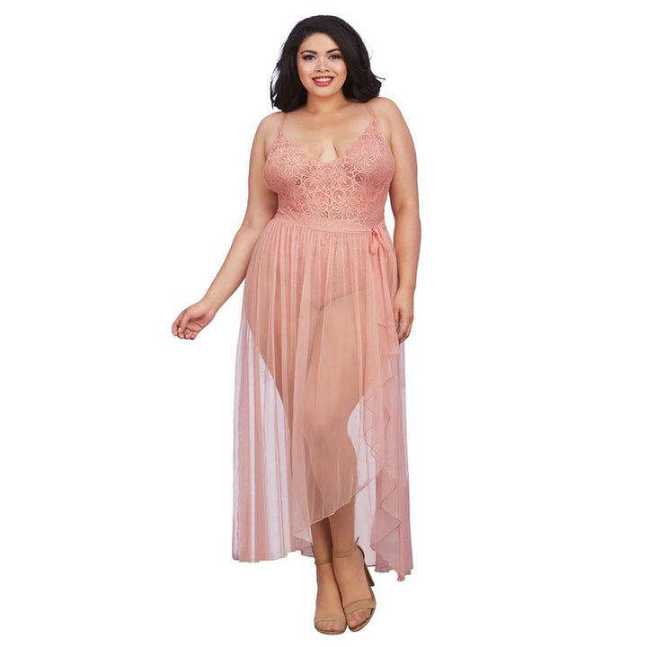 Dreamgirl Teddy & Sheer Mesh Maxi Skirt With G-String Rose Queen 2X Hanging