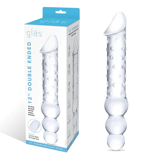 Glas 12 in. Double Ended Glass Dildo with Anal Beads