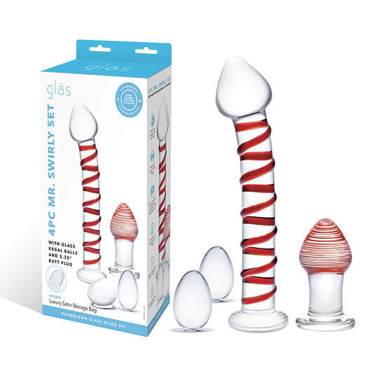 Glas 4-Piece Mr. Swirly Set with Glass Kegel Balls and 3.25 in. Buttplug