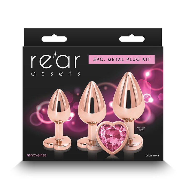 Rear Assets 3-Piece Metal Plug Kit Rose Gold/Pink Heart