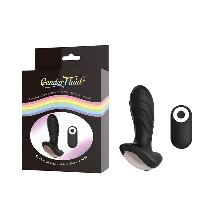 Gender Fluid Buzz Rechargeable Remote-Controlled Silicone Anal Vibrator Black