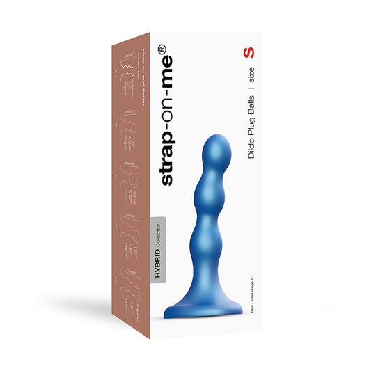 Strap-On-Me Hybrid Collection Silicone Dildo Plug Balls Metallic Blue S