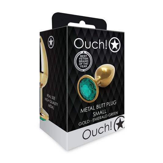 Shots Ouch! Round Gem Butt Plug Small Gold/Emerald Green