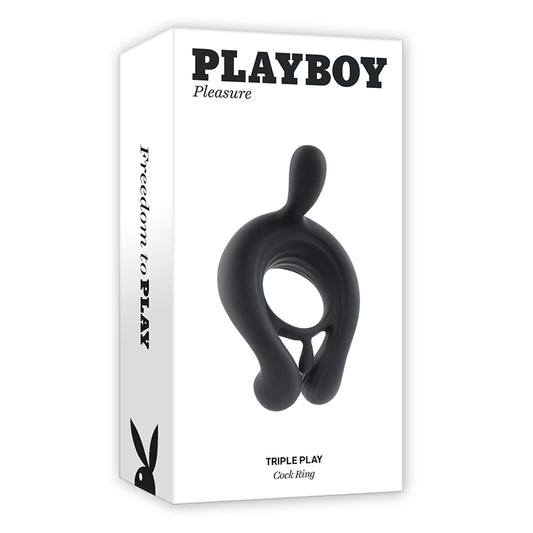 Playboy Triple Play Vibrating Cockring with Stimulator Black